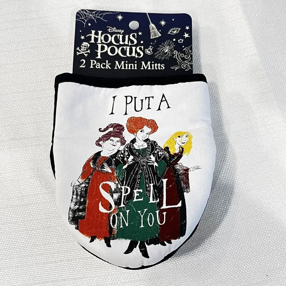 NEW 2 Pack Disney Hocus Pocus Silicone Mini Oven Mitts Halloween Spell On You